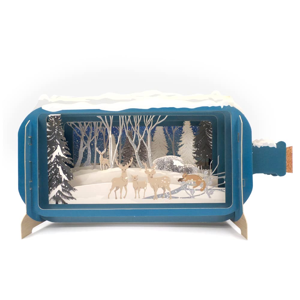Message In A Bottle Winter Snowy Reindeer Pop Up Christmas Card By Alljoy Cards XMIB067