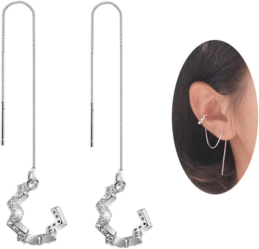 SLUYNZ 925 Sterling Silver New Arrival Wave Cuff Earrings Wrap Tassel Earrings for Women Threader Earrings Perfect Valentine's Day Gifts