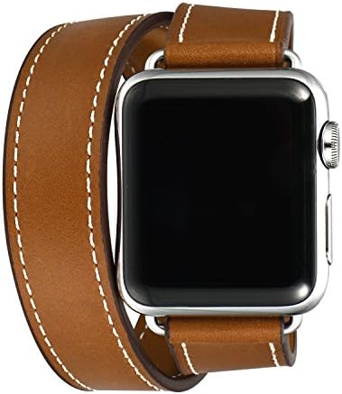 Apple Watch Band Series 1/Series 2,Bandkin Double Tour Leather Watch Band and Double Loop Strap with Classic Metal Buckle for iWatch(42mm Brown)