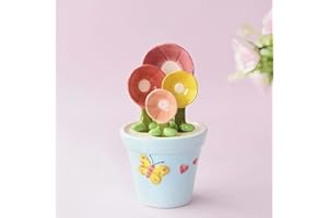 OBEST Ceramic Measuring Spoons Set with Holder, 4 Different Sizes Flower Shapes Reusable Baking Home Kitchen Porcelain Measur