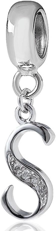 SambaahSambaah Alphabet Charm Letter Beads Solid 925 Sterling Silver with Cubic Stones, Complete A~Z Gift Options fit Pandora European Bracelets (S)