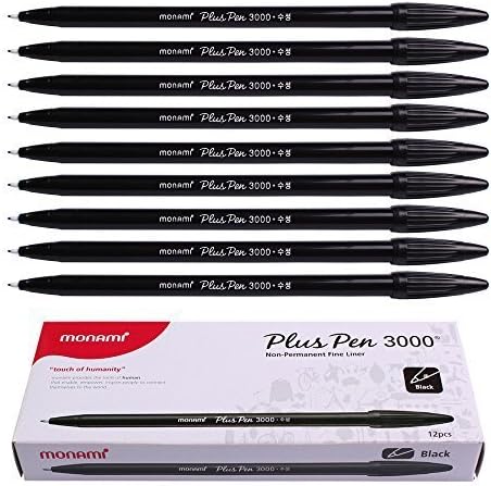Monami Plus 3000 Office Sign Pen Felt Tip Water Based Ink Color Pen Complete Black Dozen Box 3 Pack
