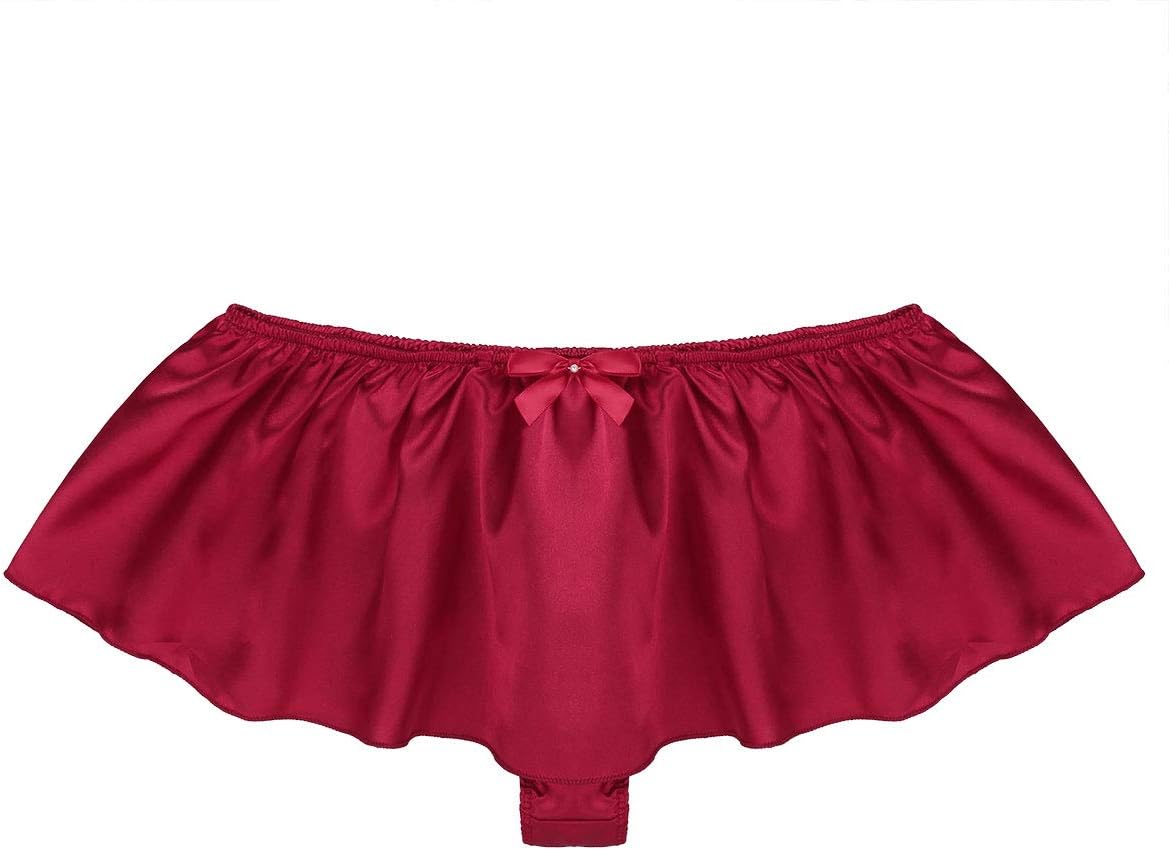 Men Sissy Satin Panties Bikini Briefs Crossdress Underwear Lingerie Skirted Thong Underpants