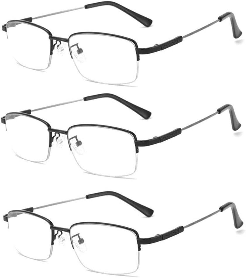 Reading Glasses 3pcs Blue Light Blocking Glasses Titanium Alloy Metal Material Super High Toughness Progressive Multifocal Readers for Mens and Womens (Color : Black, Size : 1.50X)