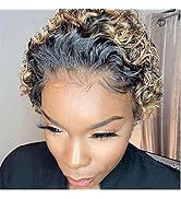 BaiHong 6 inch Short Curly Lace Front Wigs Human Hair 13X1 Pixie Cut Short Curly Human Hair Wigs ...