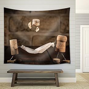Concept Family Have Fun, Wine Cork Figures - Fabric Wall Tapestry Home Decor - 51x60 inches
