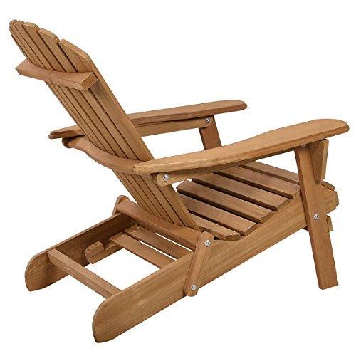 Hulaloveshop Foldable Wood Pull Out Adirondack Chair Folding Ottoman Outdoor Patio Lawn Yard Garden Deck Furniture Fold Up Portable