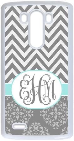 Gray Chevron Zigzags & Vintage European Pattern Damask Print Style Monogram Or Name Personalized Custom Best Plastic Case for LG G3 ,Black or White for Choice