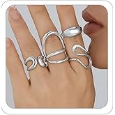 ANGLEQUEEN Chunky Silver Rings for Women Open Stacking Knuckle Ring Silver Adjustable Round Dome Rings Set Minimalist Irregular Statement Ring Women 2026 Fashion Jewelry