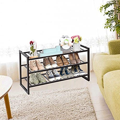 OYREL Shoe Rack 3 Tier, Natural Bamboo Stackable Shoe Shelf Shoe Storage Organizer Wooden Shoe