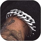 Bandmax Cuban Chain Bracelets for Men Women, Stainless Steel/Black/Gold Plated Hip Hop Chunky Miami Curb Link Wristlet Bracelet Gift for Son Grandson Husband Father