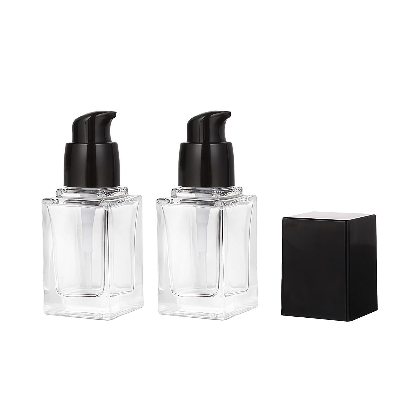 2Pcs 15ml Empty Square Clear Glass Bottles with Black Pump Refillable Cosmetic Containers for Foundation Lotion Serum Travel Size