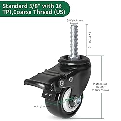 8T8 2 Inch Caster Wheels with Brake, PU Casters Set