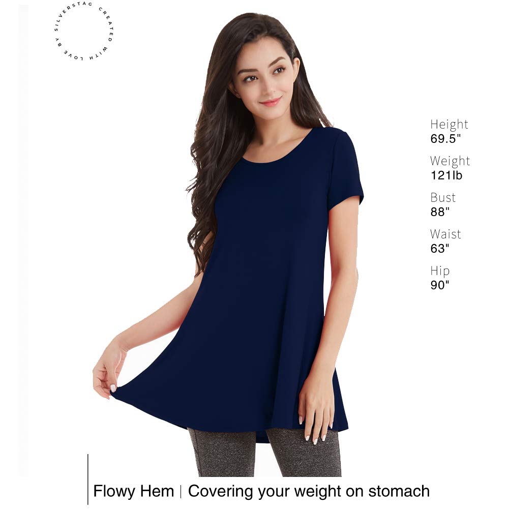 Picotee Women\'s Casual Comfy Short Sleeve Swing Loose T-Shirt Dress with Pockets (L, Navy Blue)