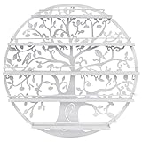 Sorbus Wall Mounted 5 Tier Nail Polish Rack Holder - Tree Silhouette Round Metal Salon Wall Art Display (White)
