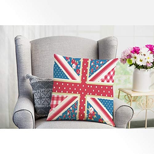 EKOBLA British Flag Throw Pillow Cowl Cute Shabby Stylish Floral Type Classic Dots Blue Background Cozy Sq. Cushion Case for Males Girls Boys Women Room Dwelling Decor Cotton Linen 18×18 Inch