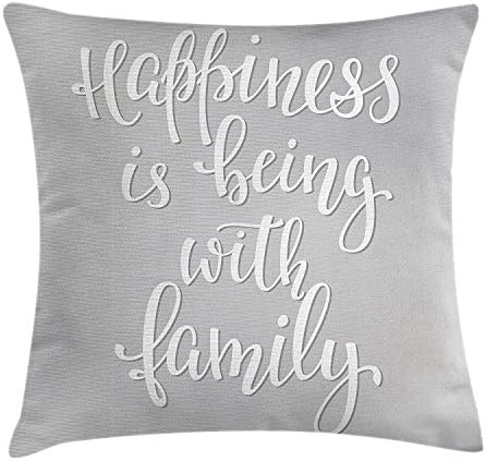 HATS NEW Family Throw Pillow Cushion Cover by, Positive Family Themed Message Happiness Hand Writing Calligraphy Inspiration, Decorative Square Accent Pillow Case, 18 X 18 Inches, Light Grey White