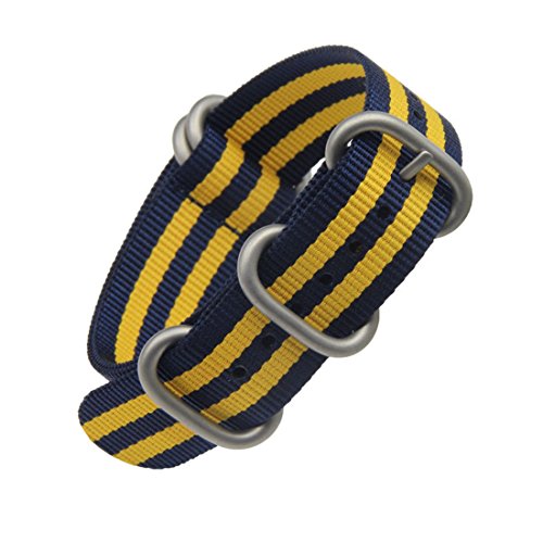 22mm Blue/Yellow Deluxe Premium Nato Style Sturdy Exotic Nylon Sport Men's Wrist Watch Band Wristband