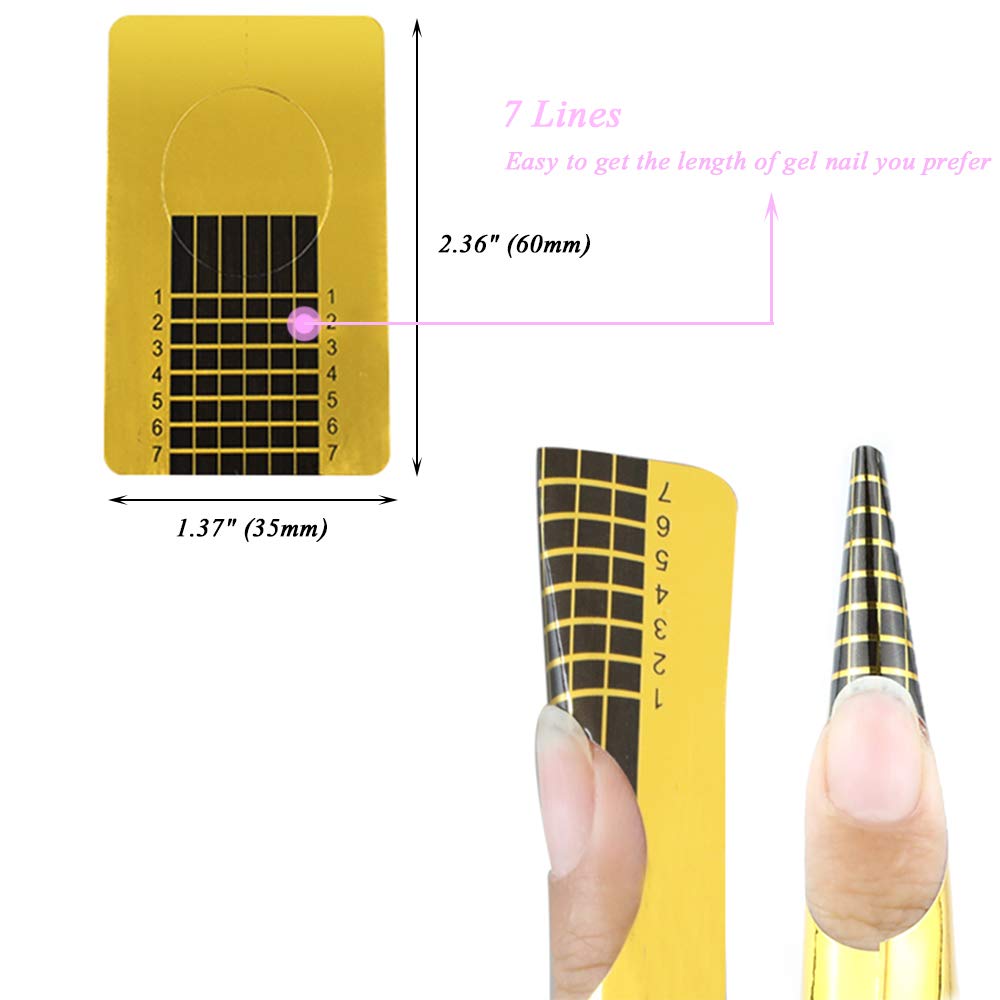 Nail Forms 500 Pcs Roll Polygel Nails Extension Forms for Acrylic Nails Self-adhesive Nail Tips Guide Stickers, Gel Nail Stickers Molds Builder Learning Curve Nail Art Equipment Salon, Gold Rectangle : Beauty