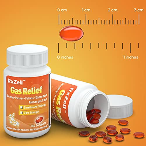 RXZELL Gas Relief, Ultra Strength Simethicone 180mg, 180 Softgels