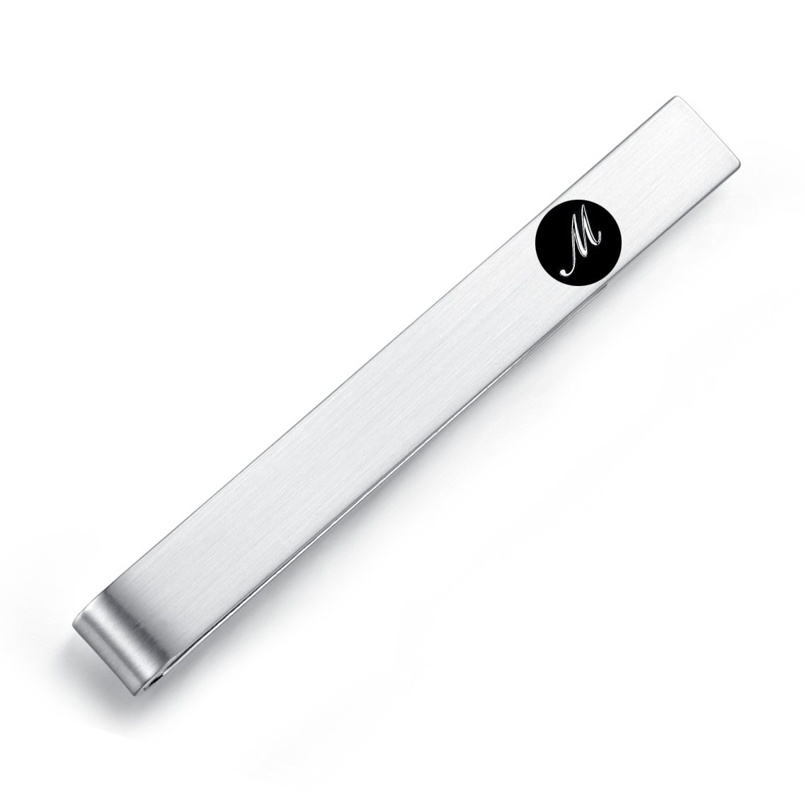 Honey Bear Mens Initial Alphabet Letter Tie Clip Bar - Normal Size Stainless Steel For Business Wedding Gift,5.4cm,Brushed Silver with Black A - Z (M)