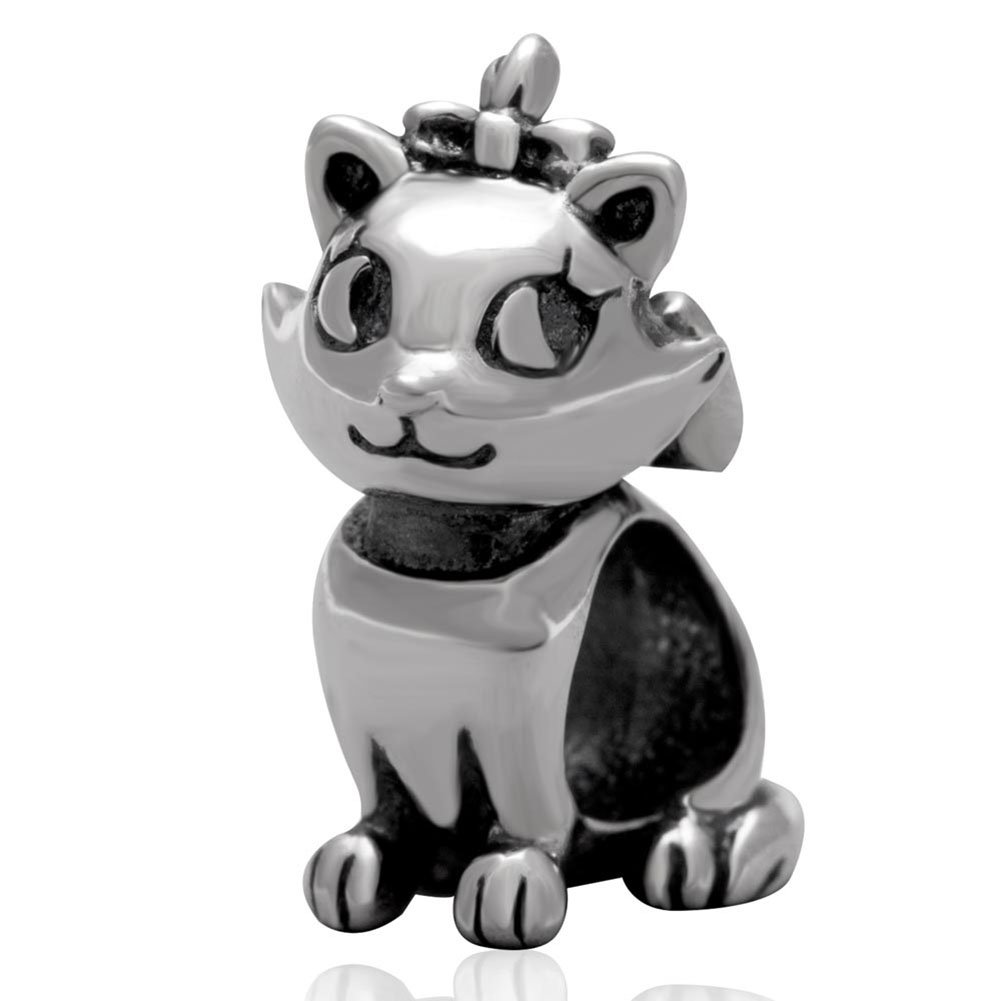 Queen Cat Charm 925 Sterling Silver Animal Charm Pawprint Charm Birthday Charm for Pandora Charm Bracelet (B)