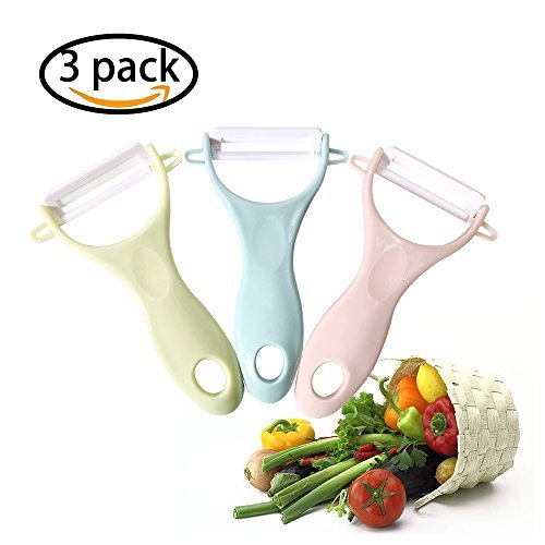 LEYME Vegetables Peeler Advanced Ceramic Peeler - Rust Prevention,Best Cutting Fruits Potato Peeler & Y Peeler Ceramic Carry and Store, Suitable for Home, Office, Travel.Set Of 3(3, Green/Pink/Blue)