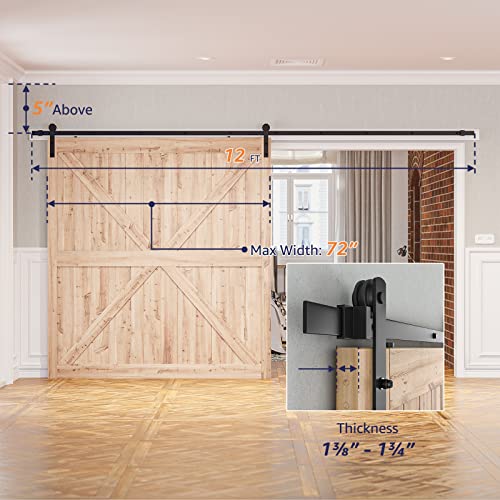 SMARTSTANDARD 12ft Heavy Duty Sturdy Sliding Barn Door Hardware Kit Smoothly and Quietly