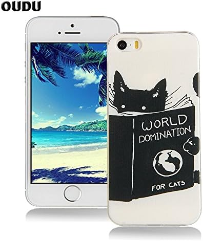 OuDu Silicone Case for iPhone SE Soft TPU Rubber Cover Flexible Slim Case Smooth Lightweight Skin Ultra Thin Shell Creative Design Cover - World Domination for Cats