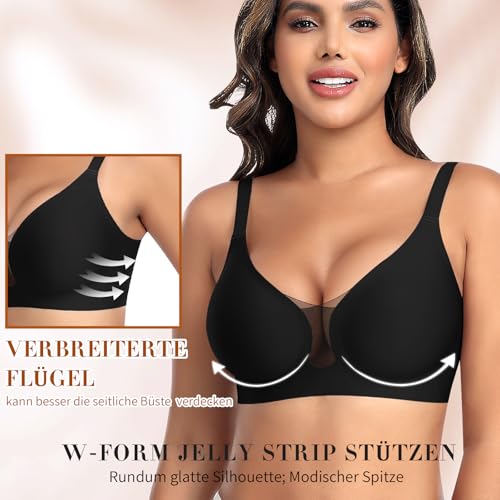 Women's Bra Without Underwire Seamless Smooth Soft Bra Fashionable Lace Mesh Deep V-Neck Comfortable Bra Padded Bra Bustier Non-Wired Soft Bra Seamless Bralette T-Shirt