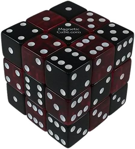 MagneticCube 3x3x3 Dice Puzzle: Mixed Black Opaque and Red Translucent (Squared Corners)