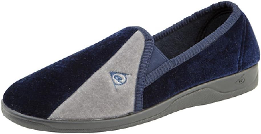 DUNLOPMens Winston Slip On Memory Foam Washable Carpet Slippers Black/Grey