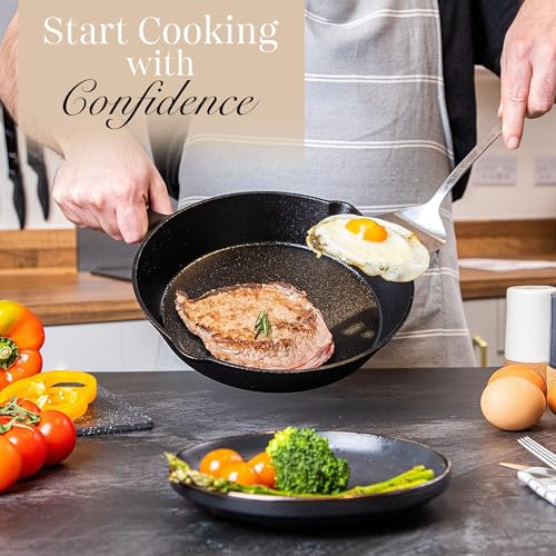 nuovva Pre-Seasoned Cast Iron Skillet Frying Pan Oven Safe Cookware for Indoor & Outdoor Use - Grill, StoveTop, Black (10inch - 25cm)