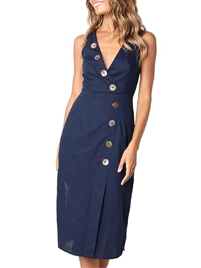 Robes Pour Femmes Mi Longue à Bretelles Ete Tie Front