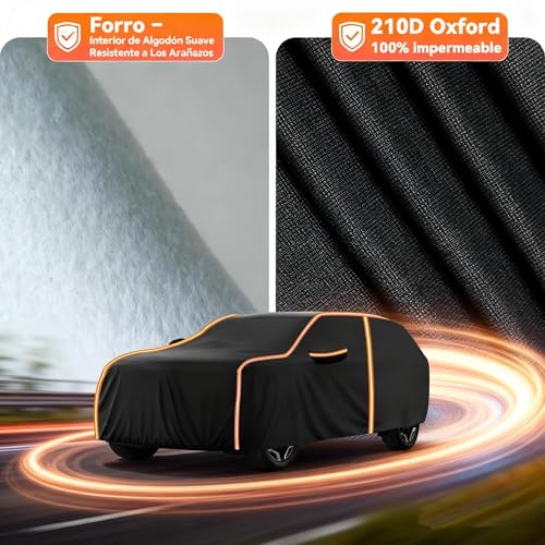 AUTODIAG 210D Cubierta para Auto SUV de Tejido Oxford(1964-2026),520x200x180CM Funda Impermeable con Forro ALGODÓN,Cremallera y Cintas Reflectante,Anti-UV,Anti-Nieve,Antiarañazos,Ideal para Exteriores