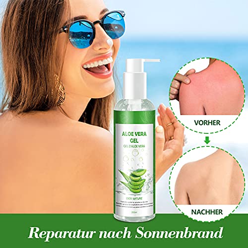 CUSMAY Aloe Vera Gel – Natural Aloe Vera Gel for Face, Body, Hands and Hair Moisturizing and Soothing – for Acne and Sunburn, 250 ml