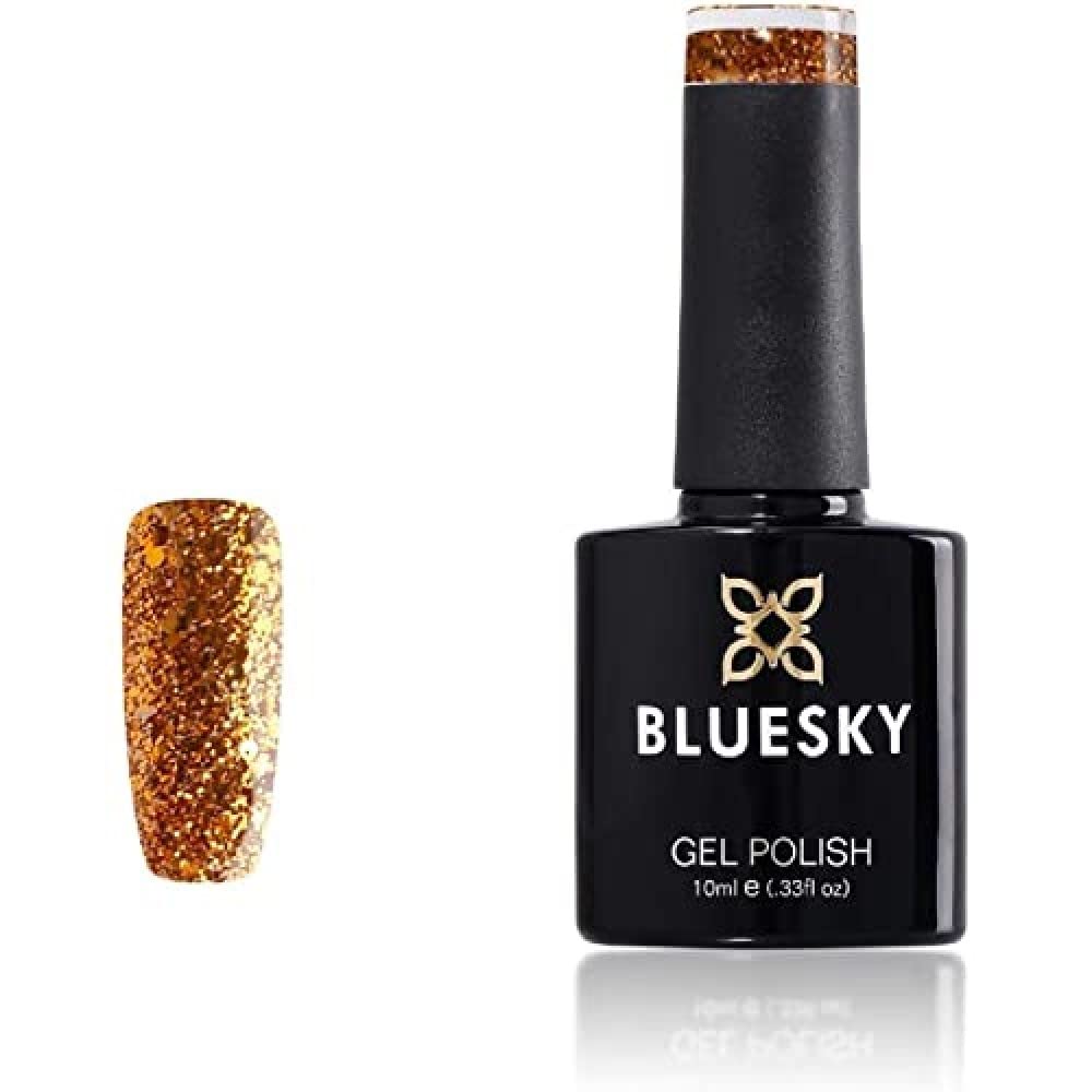 Bluesky Gel Nail Polish, Gold Glitter S18N, Long Lasting, Chip Resistant, 10 ml (Requires Drying Under UV LED Lamp)
