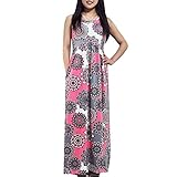 FCYOSO Women's Casual Floral Print O-Neck Sleeveless Long Maxi Dress