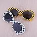 Elimoons Bold Retro Oval Mod Thick Frame Clout Goggles Sunglasses Round Lens 2 Pack,Checkered & Yellow Grid