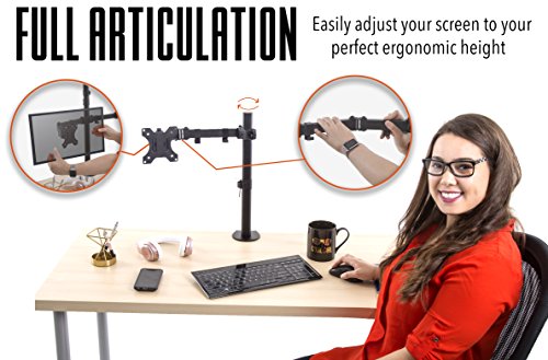 Stand Steady Monitor Arm | Height Adjustable with Full Articulation | VESA Mount Fits Most LCD / LED Monitors 13 - 32 Inches | Includes Clamp and Grommet (1 Monitor) - Thumbnail 3