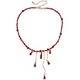 Gothic Blood Drop Choker Necklace Vintage Red Black Crystal Gems Vampire Bloody Dripping Tassel Chic Beaded Necklace for Women Men Punk Halloween Cosplay Rock Party Holiday Jewelry Decoration