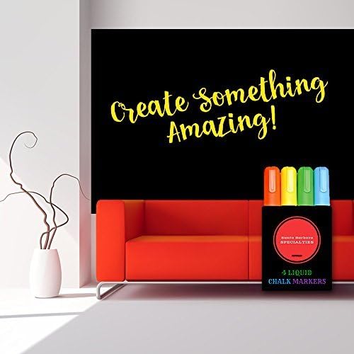 Premium Large Vinyl Chalkboard Decal. 1 (roll) Self Adhesive Contact Paper w/ 4 Dry Erase Chalk Markers. Best for Home Teaching, Kitchen Wall, Classroom Decor, Bistro Message and Office Presentation