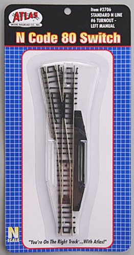 N Code 80 Nickel Silver #6 Manual Switch Left Atlas Trains