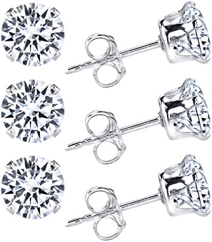 Sterling Silver 2mm Round CZ Stud Earrings, Pack of 3