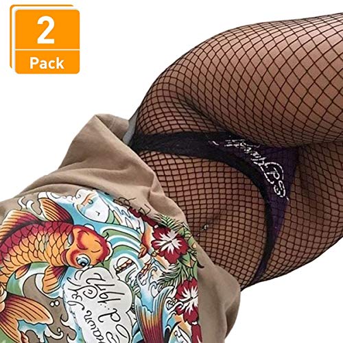 DancMolly Fishnet Stockings Pantyhose Women's 2 Pair High Waist Hollow Mesh Tights Legging Hosiery (Black/Medium Hole,2 Pair, One Size)