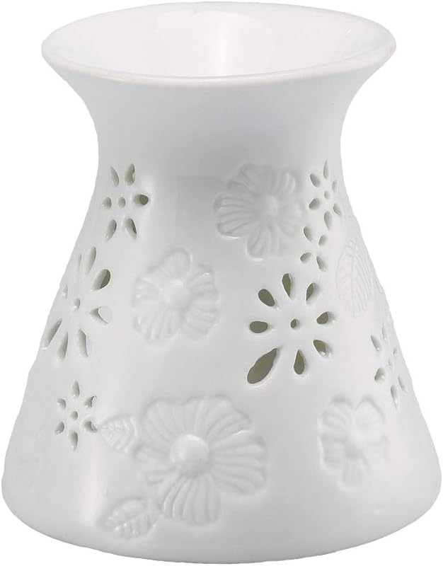 HwaGui Pottery Ceramic Oil Wax Melts Burner Candle Tealight Holder Embossed Flower Aroma Lamp