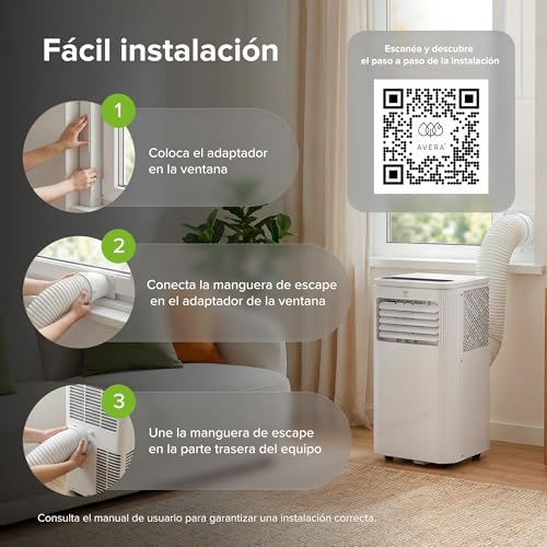 AVERA Aire Acondicionado Portátil 3 en 1 Enfriador, Ventilador y Deshumidificador, 115V, Hasta 16 m², Temperatura de 17 a 30°C, 53 dB, Temporizador 24 h, Control Remoto y Kit de Ventana | AICP01