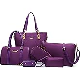 AlwaySky Nylon 6 PCS Women Shoulder Bag Top-Handle Handbag Tote Purse Wallet Key Case Set