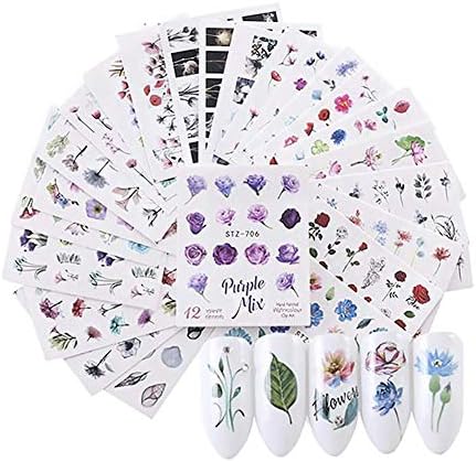 ToomLight Beautiful Flowers Nail Stickers Decals Design Nail Art Stickers Transfers Accessories Beauty Women Small Gift (24 Sheets) 6.4cm5.3cm