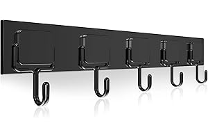 MAGTSMEI Magnetic Hooks, Strong Neodymium Magnet Hook, Heavy Duty Magnet Coat Rack with 5 Metal Hooks for Indoor Outdoor Hanging, Kitchen, Keys Holder, Refrigerator, Oven, 1pc Black Coat Hook
